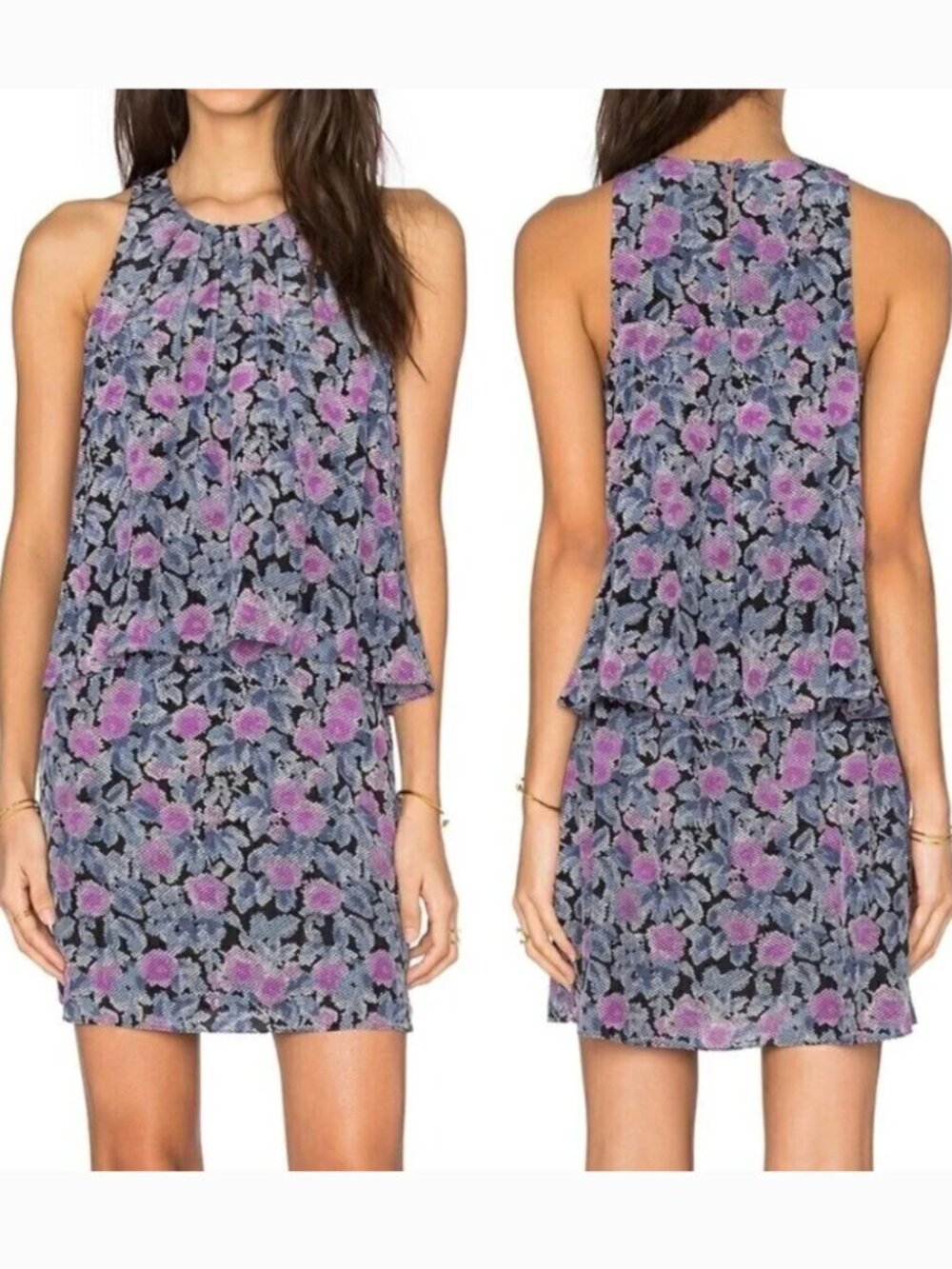 JOIE Everla Floral Dress Black Blue Purple Floral Snakeskin Sleeveless Mini S ??